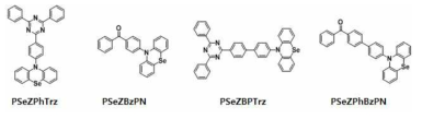 PSeZPhTrz, PSeZBzPN, PSeZBPTrz, PSeZPhBZPN의 분자구조