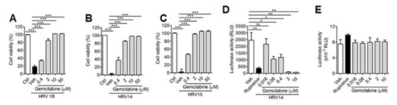 Gemcitabine mediated antiviral activity against HRV in vitro