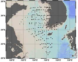 Sampling location for sedimentary organic carbon study in Yellow Sea and North east China Sea