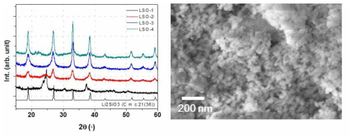 합성된 LSO 고체전해질의 XRD 패턴과 FESEM 이미지