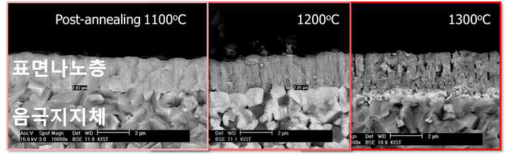 후열처리 온도에 따른 음극 표면나노층의 구조 변화