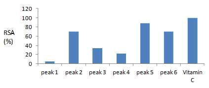 단일 분획 Peak 의 항산화력 비교