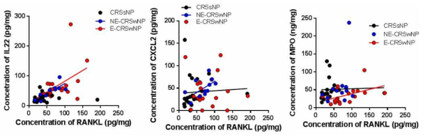 RANKL과 cytokine 상관관계 분석