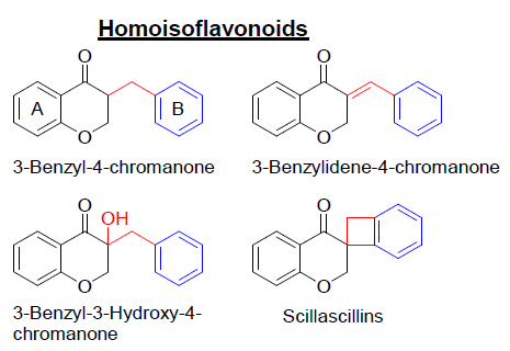 천연에서 분리된 homoisoflavonoid 계열의 4가지 종류