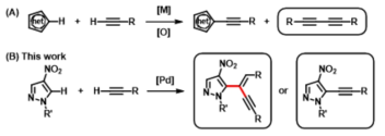 말단 알카인의 이합체화 부반응으로 diyne이 생성되는 현상을 활용하여 hydroarylation과 alkynylation을 개발