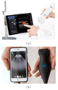 휴대용 초음파 영상기기 (a) 힐세리온 SONON 300 (b) Buterfly IQ ultrasound