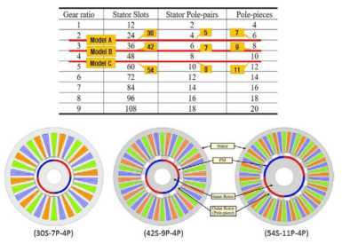 고정자 슬롯수/폴피스 수 조합에 따른 3가지 1kW급 MG-PMSM 설계 모델