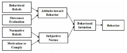 Reasoned action model 구성개념 및 관계