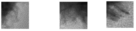 TEM images of MoS2 a) Before calcination, b) calcination at 500 oC, c) 800 oC