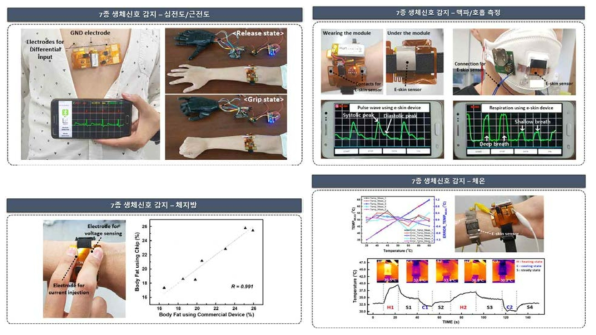 7종 생체신호 감지 결과 – 심전도, 근전도, 맥파, 호흡, 체지방, 체온