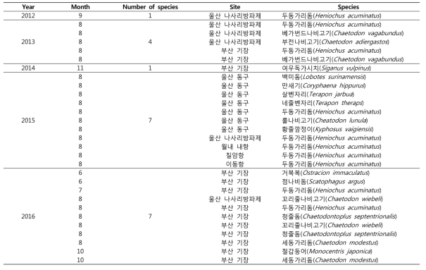 Tropical subtropical fish data captured in Busan and Ulsan, Korea (unpublished data)