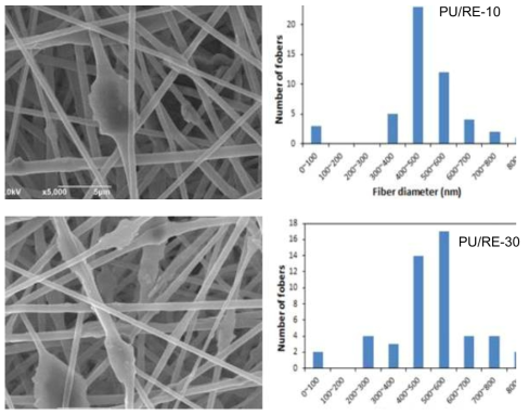 FE-SEM images and diameter distributions