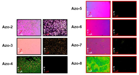 10 wt% 아조벤젠을 함유한 혼합물의 편광현미경 (70 ℃에서)