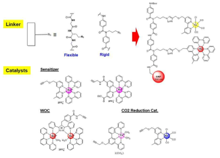 모듈형 인공광합성 분자촉매 시스템을 위해 필요한 링커 및 촉매들