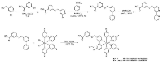 환원반응 Ru-감광제 (R=H) 및 산화반응 Ru-감광제 (R=CO2Et)의 합성