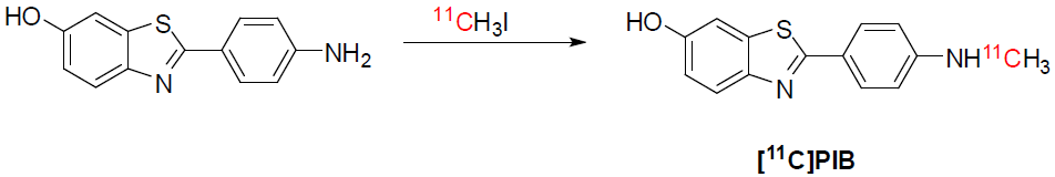 Reaction scheme for the radiochemical synthesis of [11C]PIB