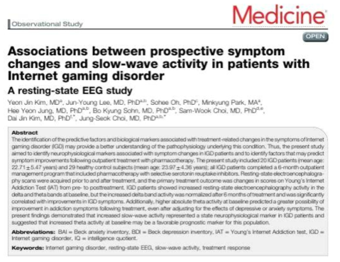 Kim et al., Associtation between prospective symptom changes and slow-wave activity in patiens with Internet gaming disorder: A resting-state EEG study, Medicine, 2017 Feb;96(8):e6178