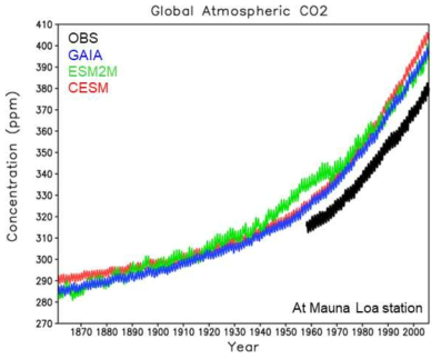 Mauna Loa 지역에서의 지표면 CO2 농도의 시계열 자료
