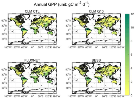모델별 GPP 연평균(2000-2005년) 지도