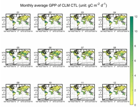 CLM CTL 모델의 GPP 월평균 지도