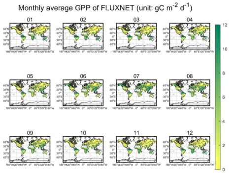 FLUXNET-MTE의 GPP 월평균 지도