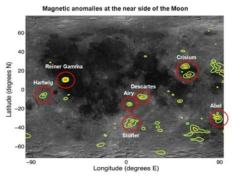 달 앞면에서의 자기이상이 존재하는 7개의 특이 지역