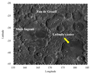 South Pole Aiken 지역에서의 Mare Ingenii, Can de Graaff, Leibnitz crater