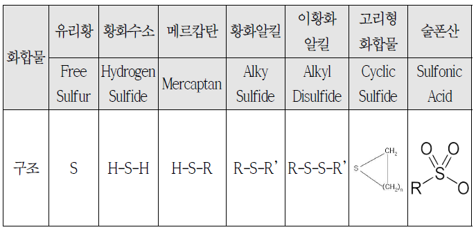 연료 중의 황화합물 형태