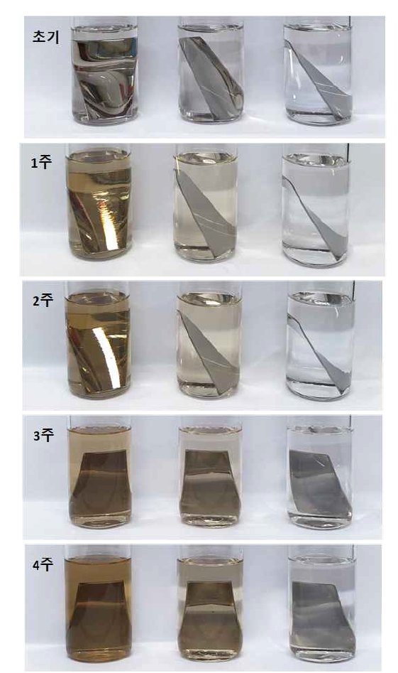스테인레스강 침지 기간에 따른 연료의 색상 변화
