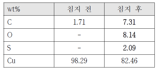 구리 시편의 EDS 분석