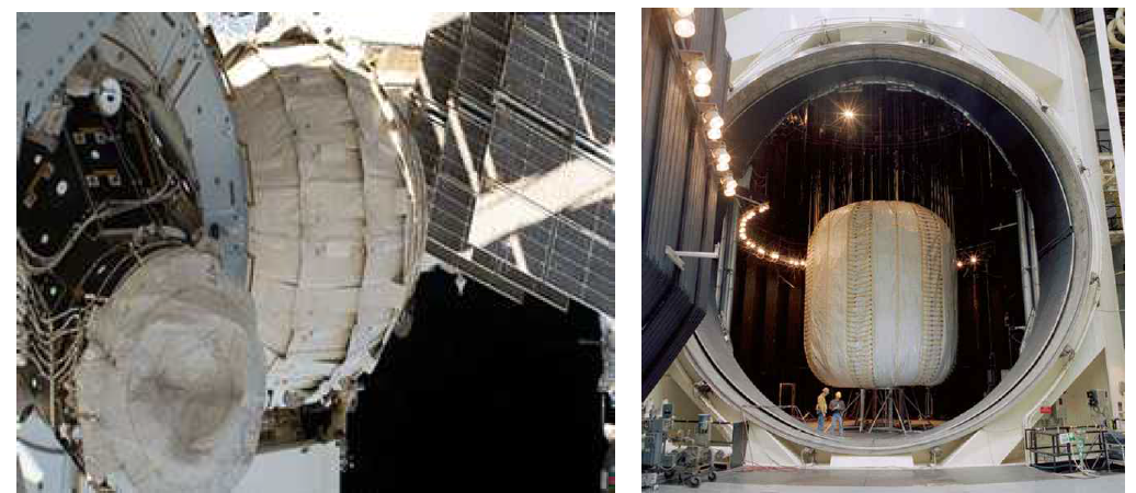 .Expandable 형태의 우주구조물 실제시험 (왼쪽) 및 열진공시험 (오른쪽)