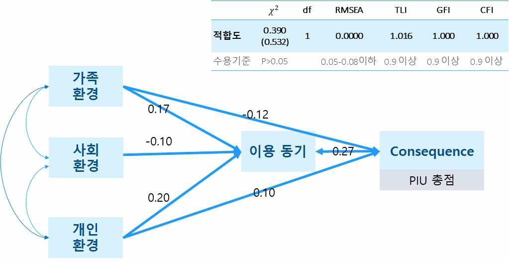 인터넷 과의존 요인 분석 초기 모델 결과(유형 분석 모델과 통합 이전)