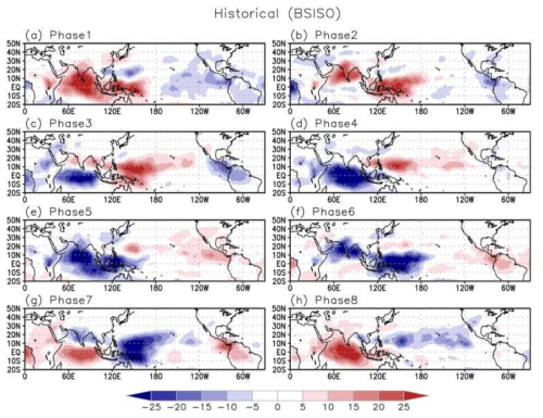 Phase propogation of the BSISO (Boral Summer Intra-Seasonal Oscillation) in the Historical run