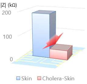 인공항체가 결합된 나노선 소자를 이용하여 human skin에서 콜레라 독소에 따른 임피던스 변화량 측정