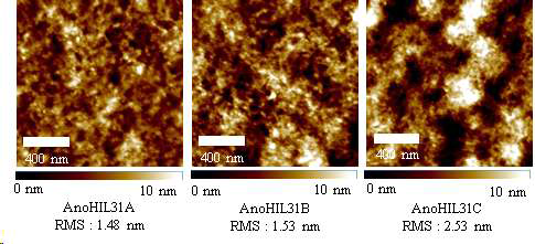 Nafion™과 P(SSNa-co-PFS)를 함께 첨가한 고-일함수 투명 양극의 AFM 이미지
