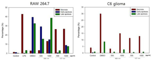 RAW264.7 cell과 C6 glioma cell의 세포독성 확인