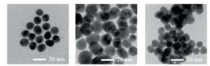 Van der Waals attraction force가 조절된 금 나노 입자 클러스터의 TEM 이미지