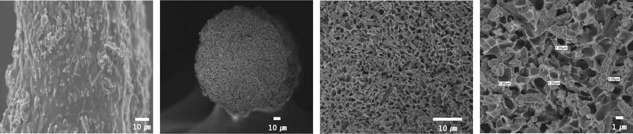 PVDF 복합 전도성 섬유의 표면 및 단면 SEM 사진