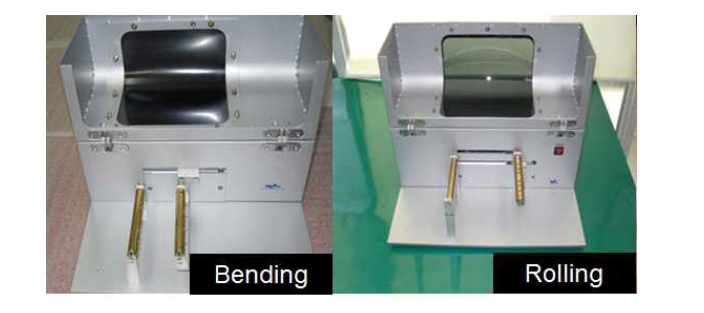 기계적 내구성 평가를 위한 시험 장비; (a) 벤딩테스터, (b) 롤링테스터