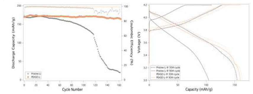 PEIrGO LBASEI 층으로 안정화된 리튬음극을 사용한 전기화학 성능 결과