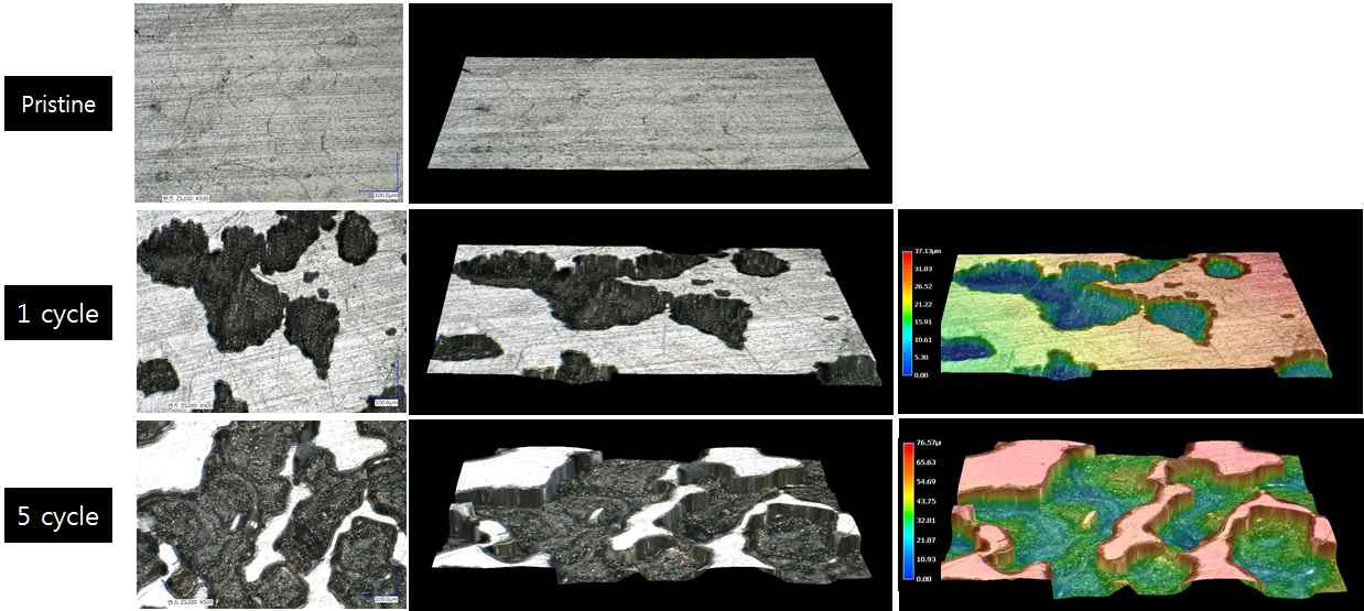 디지털 현미경을 이용한 충/방전에 따른 리튬 몰폴로지 변화 관찰 및 3 D 분석