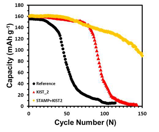 KIST 개발 전해액 2 가 적용된 패턴화된 리튬 금속의 수명특성 평가