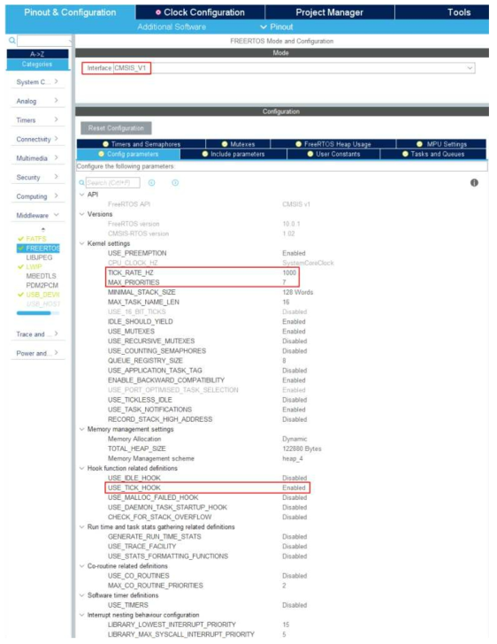 FreeRTOS 미들웨어 설정