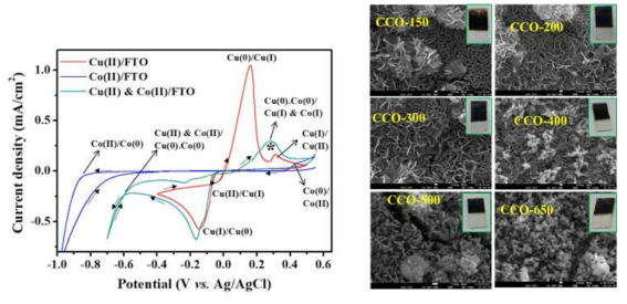 계열의 Spinel 소재 CuxCo1-xO4 (CCO) 의 전기화학적 합성/증착 및 후처리에 따른 morphology의 변화 및 전기화학적 촉매활성도 분석