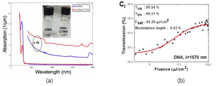 (a) DNA 광 스위치의 선형 흡수 특성 (b) DNA 광 스위치의 비선형 투과 특성