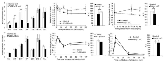 Gq-protein coupled receptor 특이적 ligand들에 대해서 PLCβ1 결핍 마우스가 인슐린 분비 증가 능력이 떨어짐