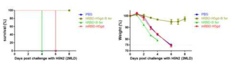 survival rate and weight change of mice infected H5N2 virus