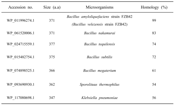 Homologies of L-asparaginase amino acid sequences from various micro-organisms