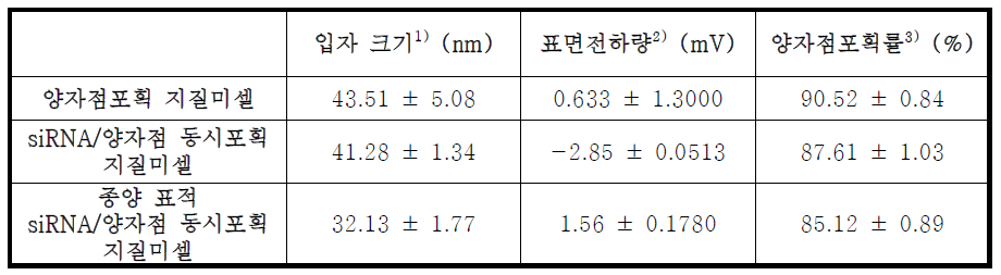 양자점포획 지질미셀의 물리화학적 특성