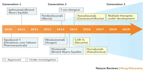 많은 면역 항암 치료제들이 개발되고 있거나 임상 허가를 받음